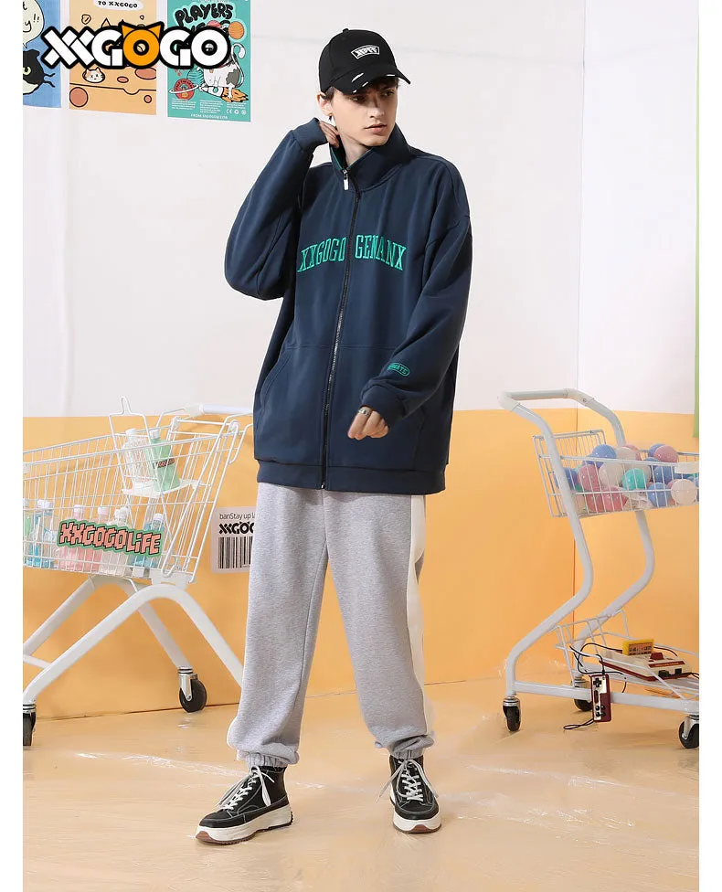 Basic Logo Print Stand Collar Jacket