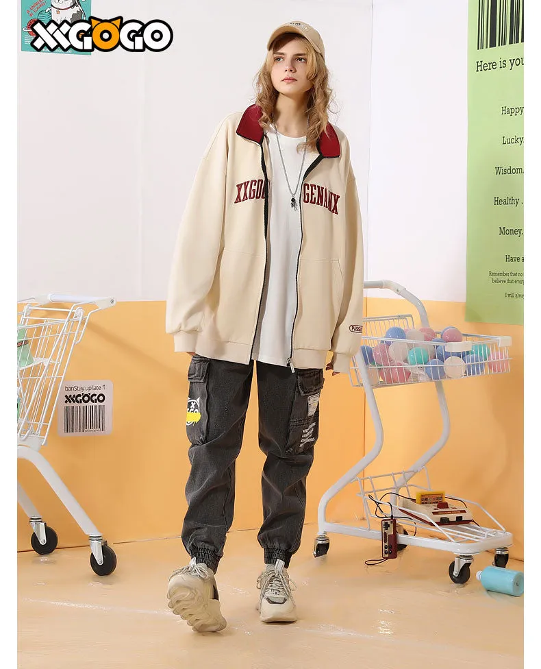 Basic Logo Print Stand Collar Jacket