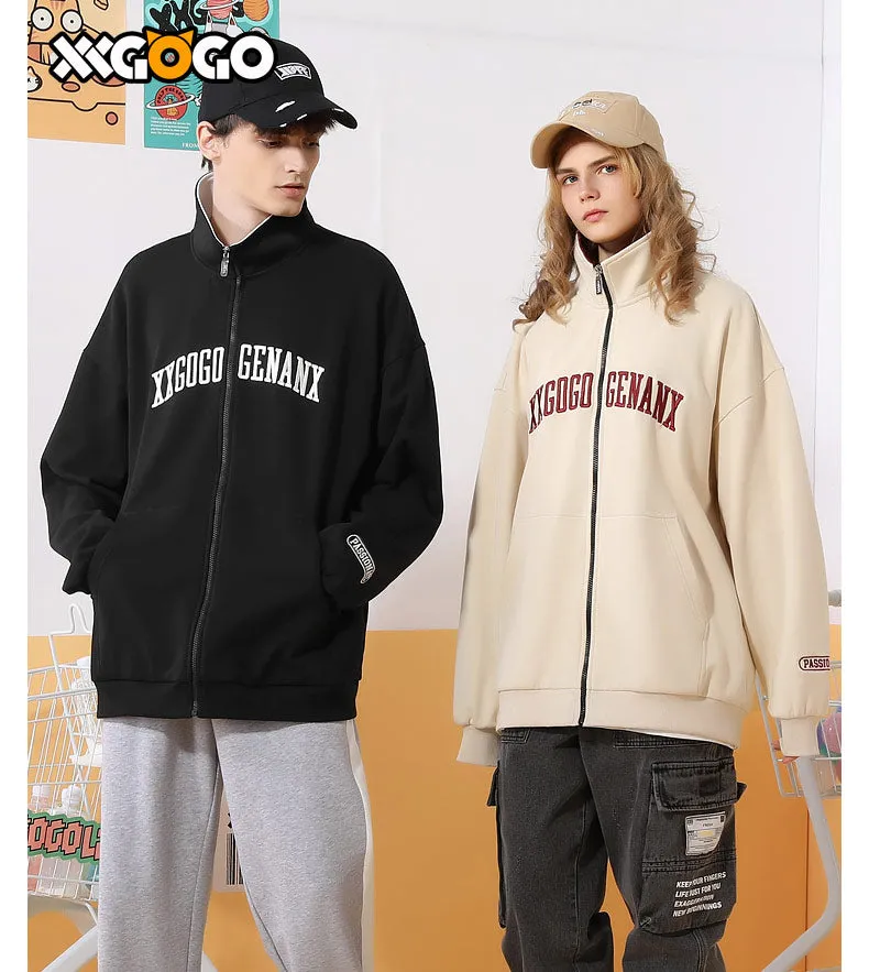 Basic Logo Print Stand Collar Jacket