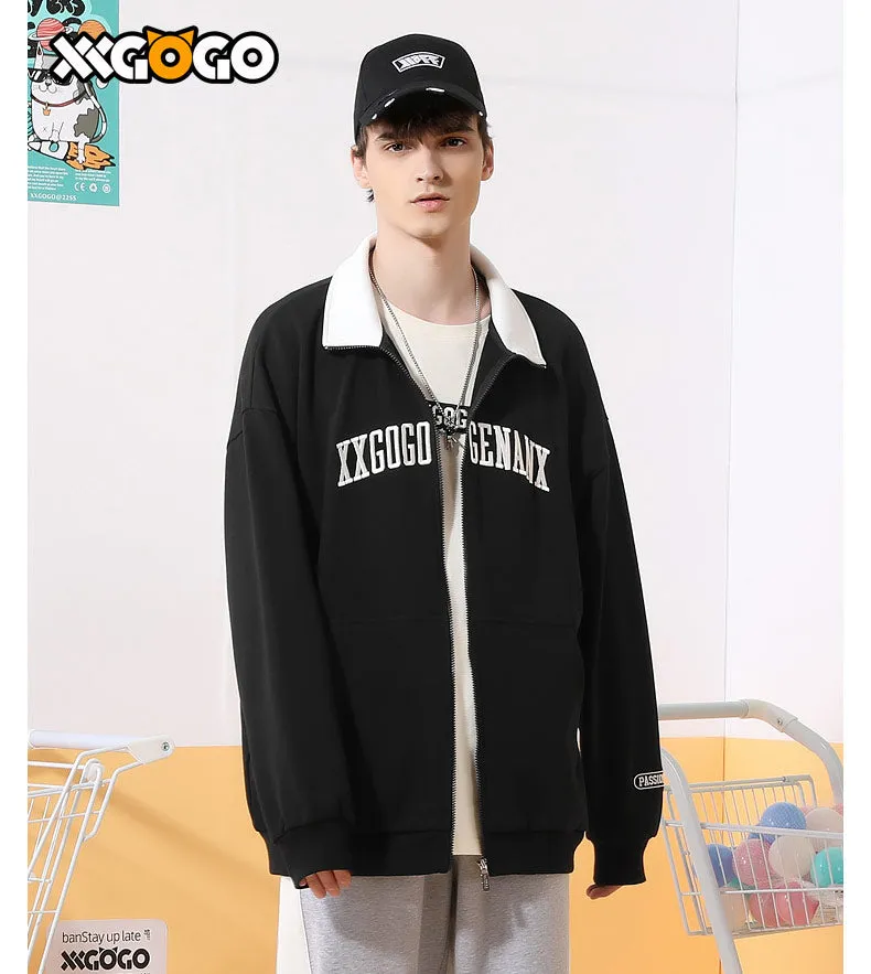 Basic Logo Print Stand Collar Jacket