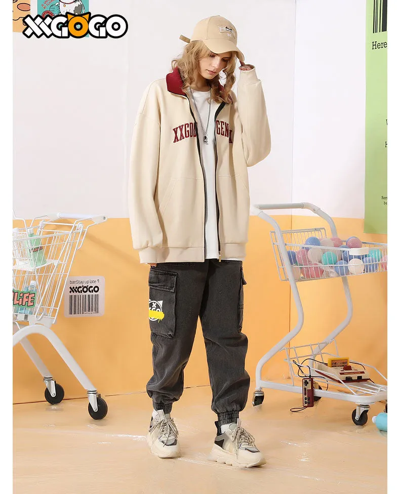 Basic Logo Print Stand Collar Jacket