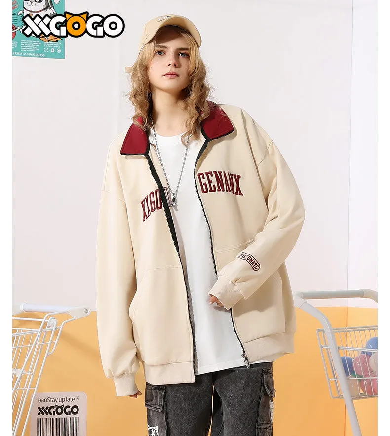 Basic Logo Print Stand Collar Jacket