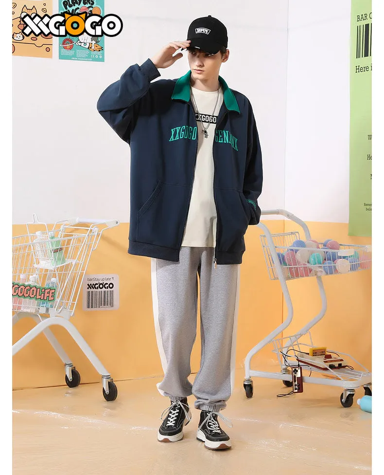 Basic Logo Print Stand Collar Jacket