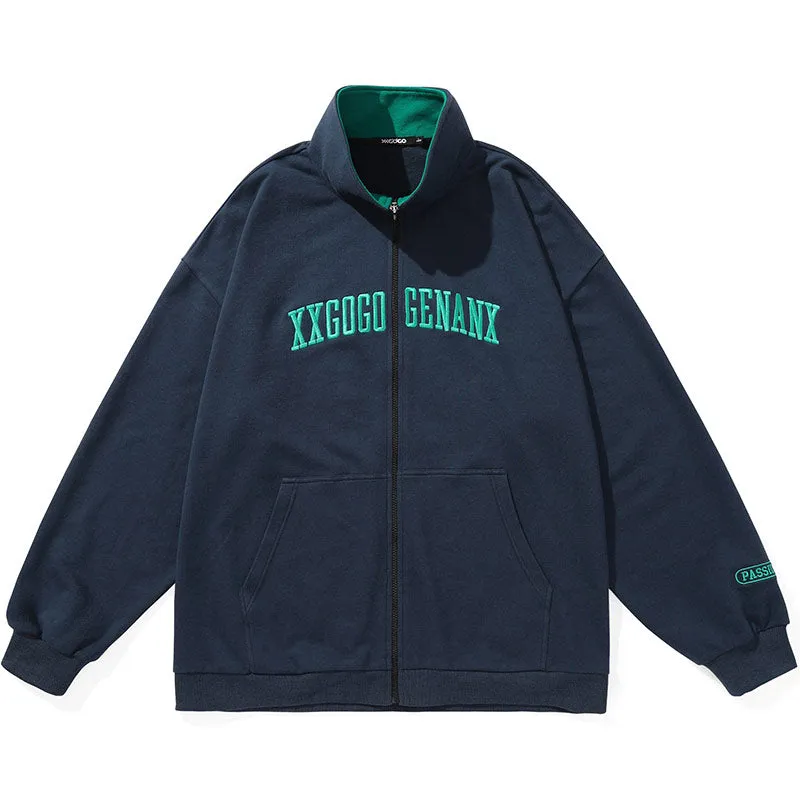 Basic Logo Print Stand Collar Jacket