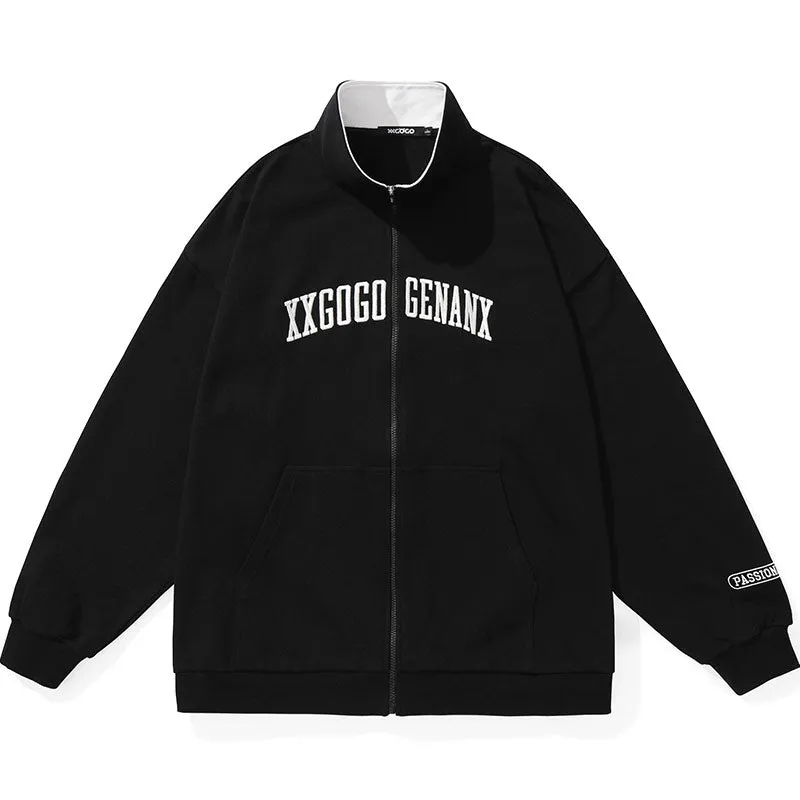 Basic Logo Print Stand Collar Jacket