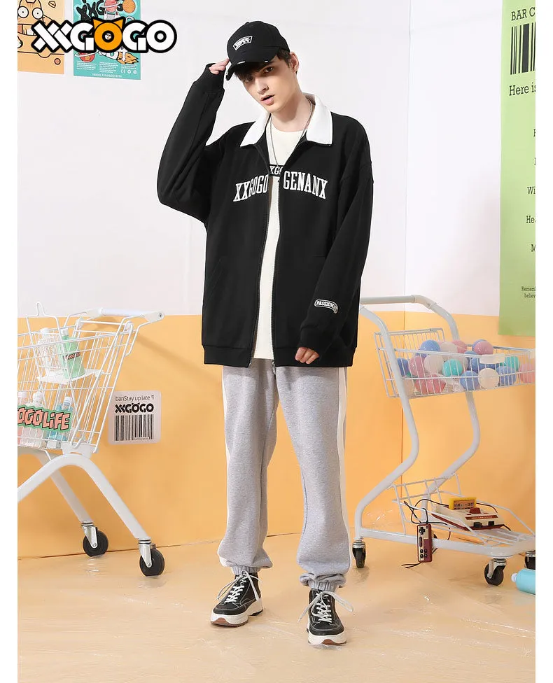 Basic Logo Print Stand Collar Jacket