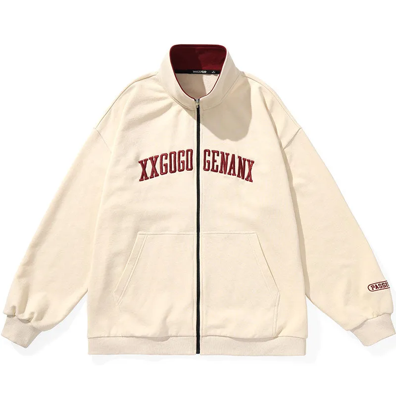 Basic Logo Print Stand Collar Jacket