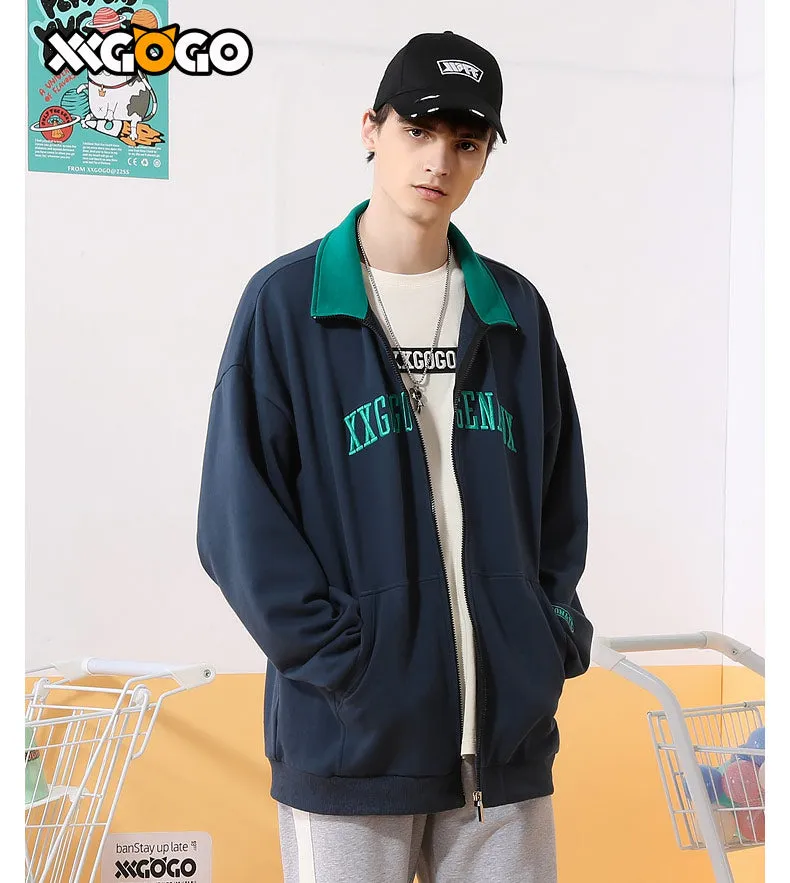 Basic Logo Print Stand Collar Jacket