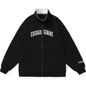 Basic Logo Print Stand Collar Jacket