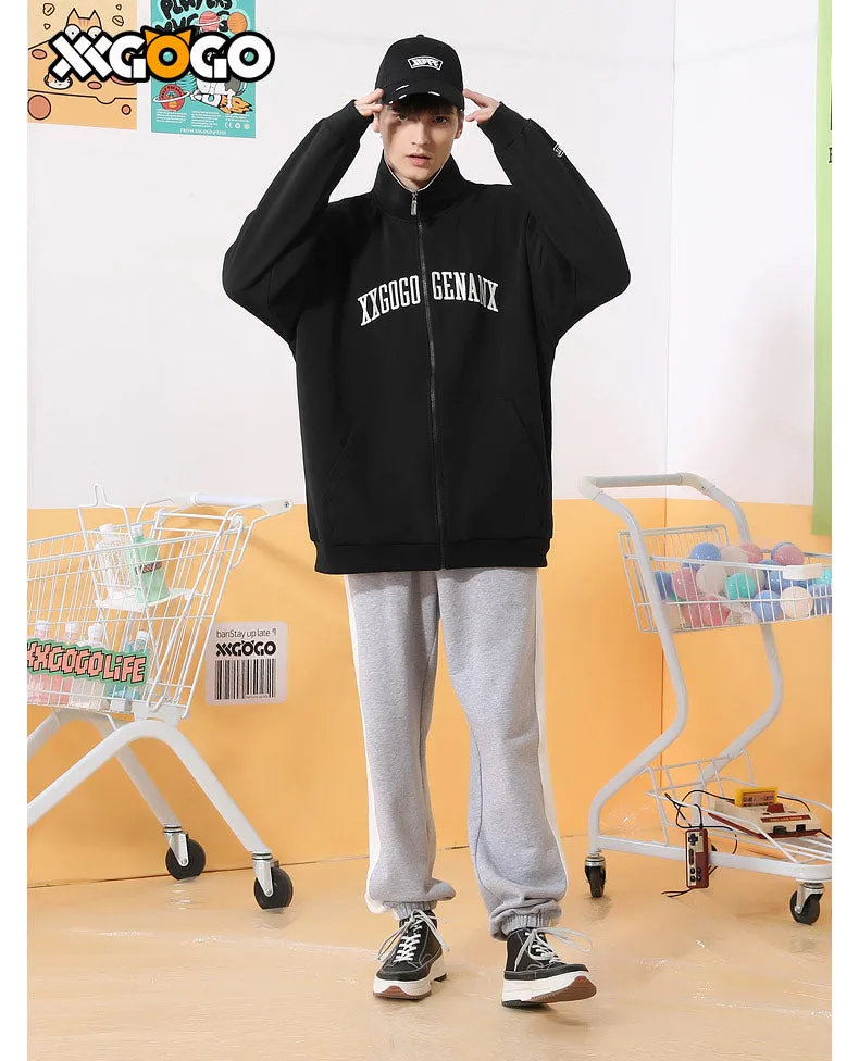 Basic Logo Print Stand Collar Jacket