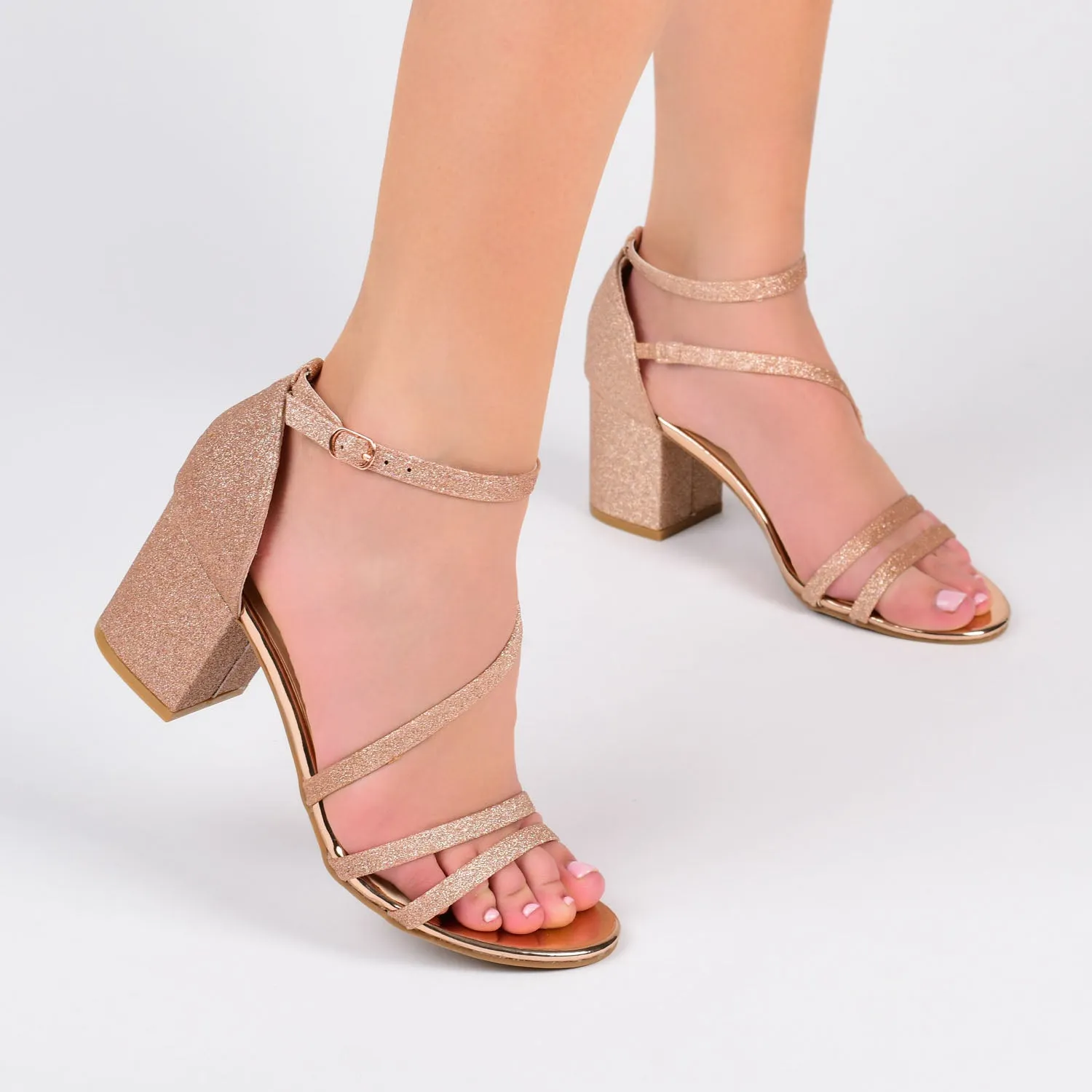 BELLA GLITTERED STRAPPY HEELS IN WIDE