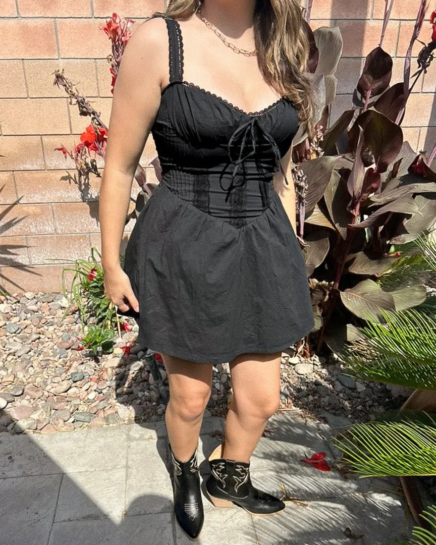 Black Stretch Poplin Corset Skater Mini Dress