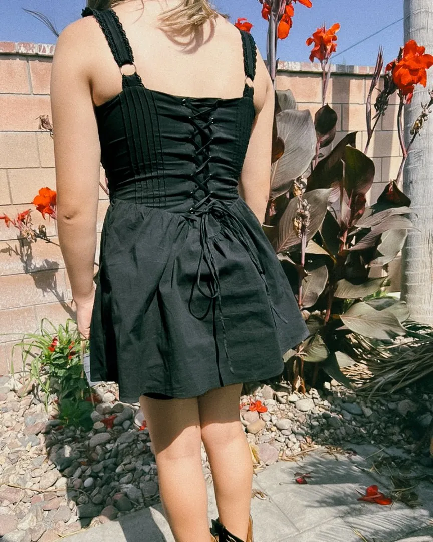 Black Stretch Poplin Corset Skater Mini Dress