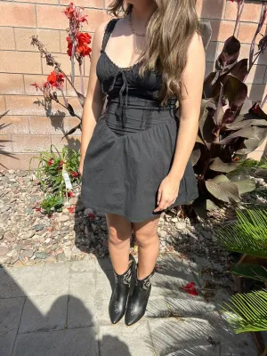 Black Stretch Poplin Corset Skater Mini Dress