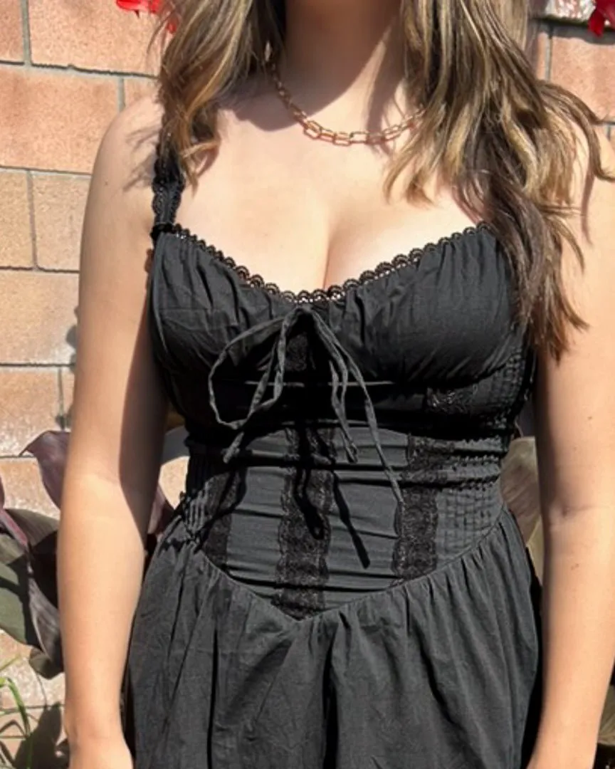 Black Stretch Poplin Corset Skater Mini Dress