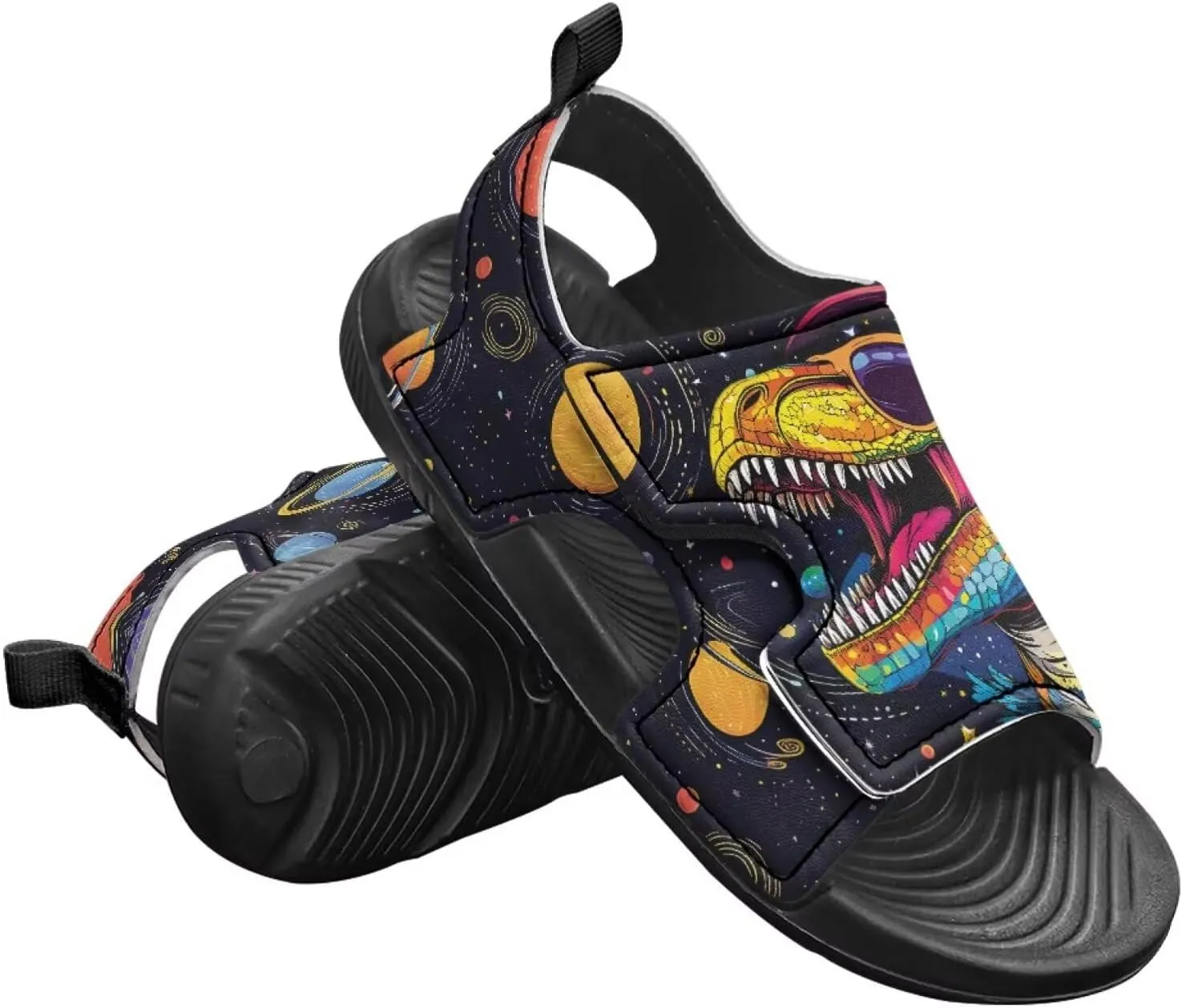 Boys Dinosaur Sandals Kids Open Toe Summer Outdoor Athletic Sandals Adjustable Beach Water Shoes for Toddler Boys
