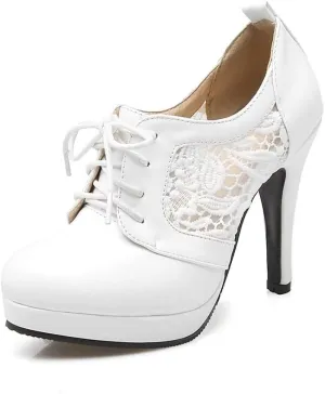 Bubumei Women Lace Up Stiletto High Heel Pumps Platform Sexy Closed Toe Court Shoes