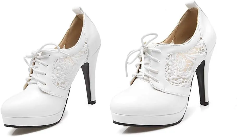 Bubumei Women Lace Up Stiletto High Heel Pumps Platform Sexy Closed Toe Court Shoes