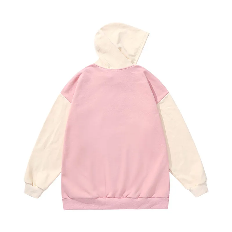 Color patchwork monogrammed logo kangaroo zipper hooded cotton jacket cardigan hoodie