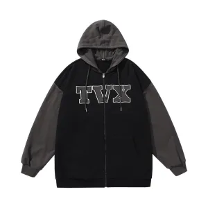 Color patchwork monogrammed logo kangaroo zipper hooded cotton jacket cardigan hoodie