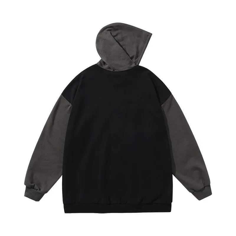 Color patchwork monogrammed logo kangaroo zipper hooded cotton jacket cardigan hoodie
