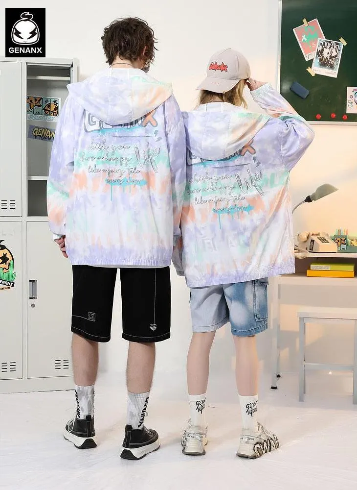 Colorful Graffiti Letters Print Hooded Jacket