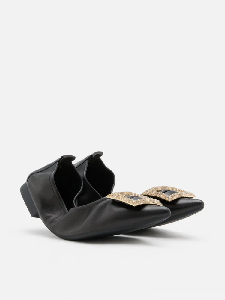 Corene Embellished Buckle Foldable Flats