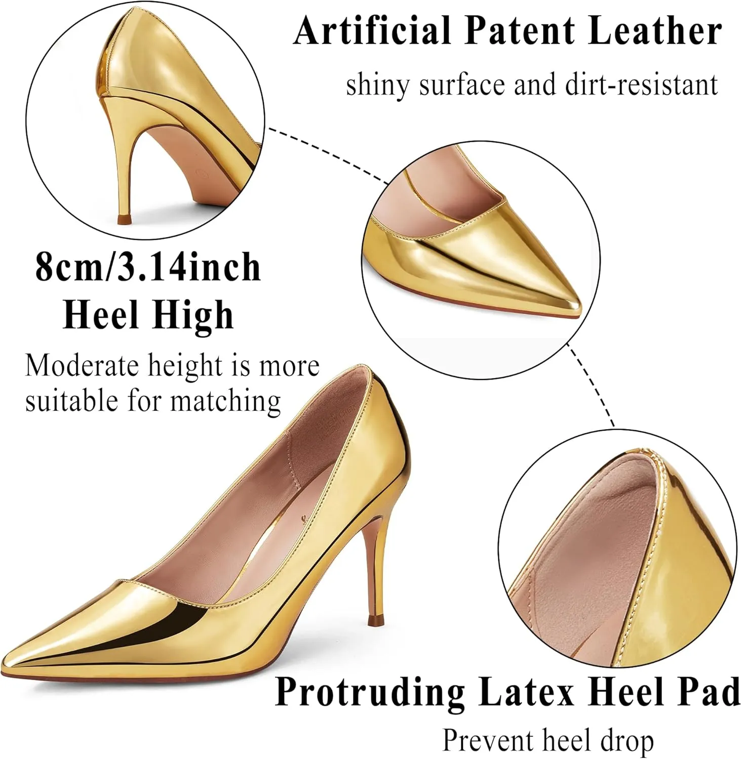 Elisabet Tang 3 in Classic Pointy Pull on Heeled Wedding Pumps - Comfortable Stiletto Closed Toe Dress Heels for Prom Work