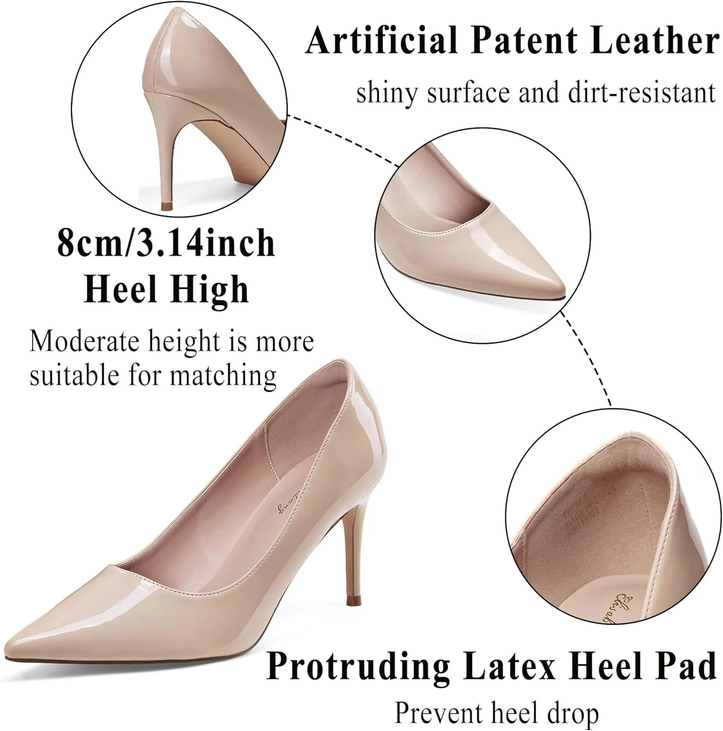 Elisabet Tang 3 in Classic Pointy Pull on Heeled Wedding Pumps - Comfortable Stiletto Closed Toe Dress Heels for Prom Work