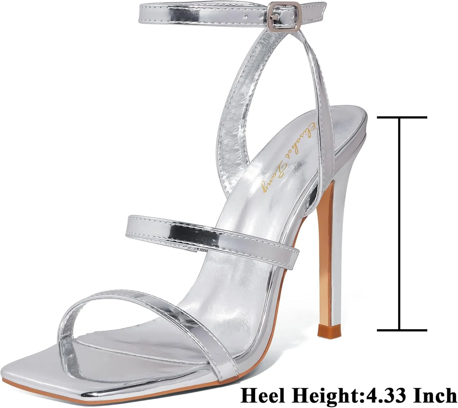 Elisabet Tang Elegant Black High Heeled Sandals for Women Adjustable Straps, Square Toe, Stiletto Pumps for Party, Evening, and Formal Occasions