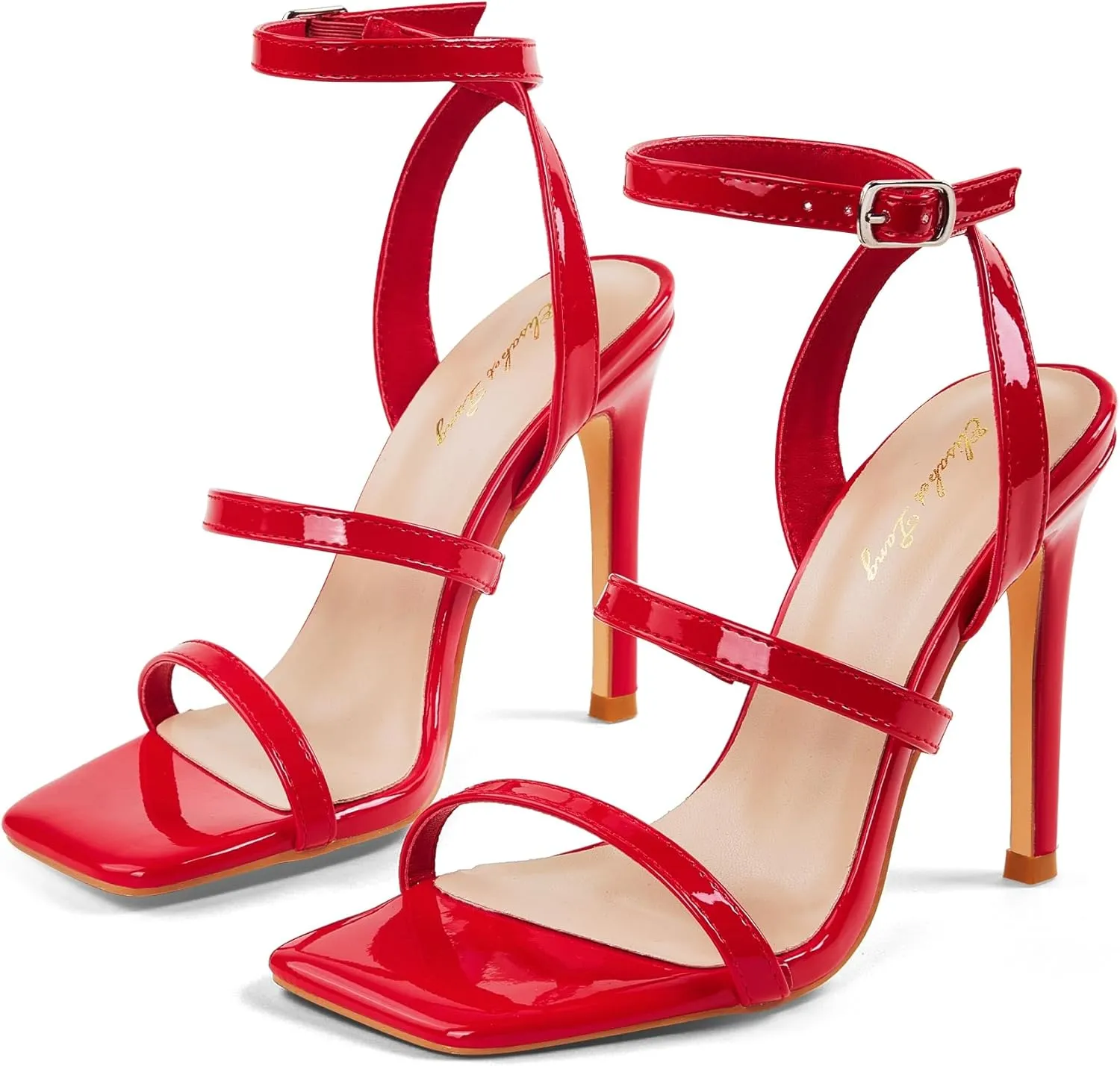 Elisabet Tang Elegant Black High Heeled Sandals for Women  Adjustable Straps, Square Toe, Stiletto Pumps for Party, Evening, and Formal Occasions