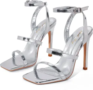 Elisabet Tang Elegant Black High Heeled Sandals for Women  Adjustable Straps, Square Toe, Stiletto Pumps for Party, Evening, and Formal Occasions