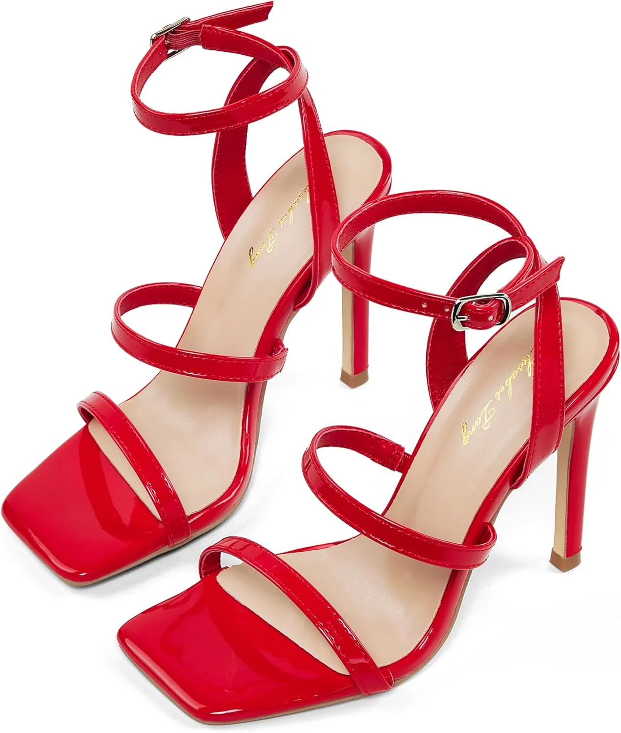 Elisabet Tang Elegant Black High Heeled Sandals for Women  Adjustable Straps, Square Toe, Stiletto Pumps for Party, Evening, and Formal Occasions