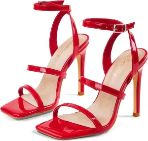 Elisabet Tang Elegant Black High Heeled Sandals for Women  Adjustable Straps, Square Toe, Stiletto Pumps for Party, Evening, and Formal Occasions