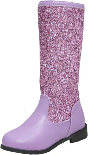 Girls Kids hinestone Mid Calf Riding Boots Sequin Fleece Plush Chunky Comfort Warm Lined Outdoor Girl Boots Size 1