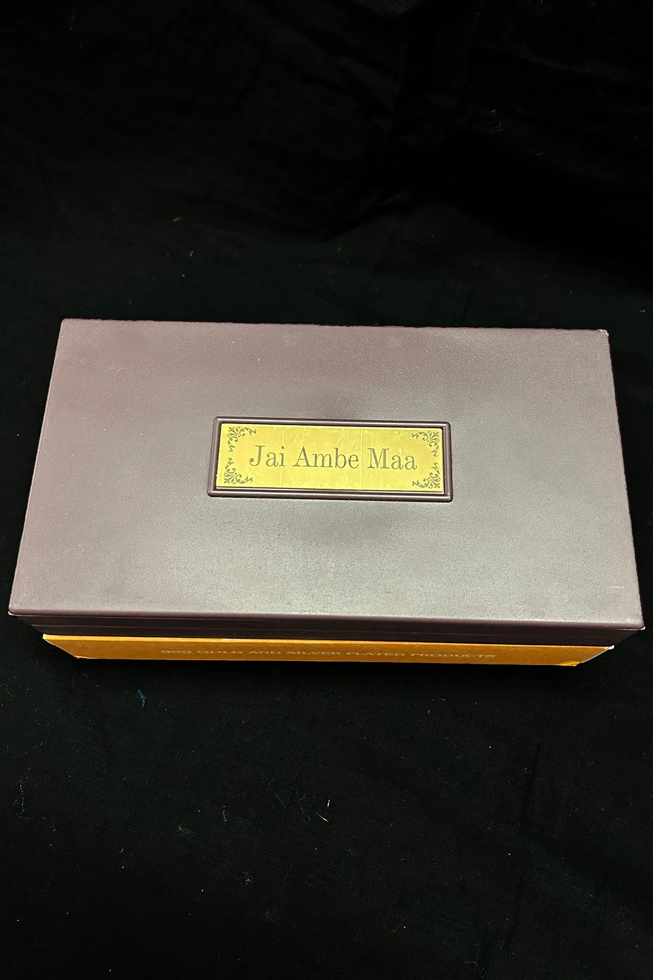 Gold Foil Jai Ambe Maa with Charan Paduka with Shloka with Acrylic Box Pack Of 1 Color Brown Devotional Prayer Box Footprint