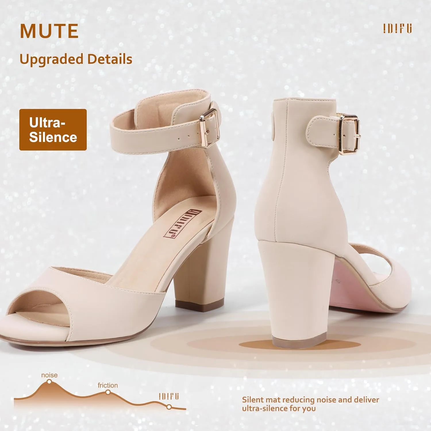 IDIFU Women's Candie-MI Peep Toe Low Block Heels Sandals Ankle Strap Comfy Chunky Wedding Dress Shoes