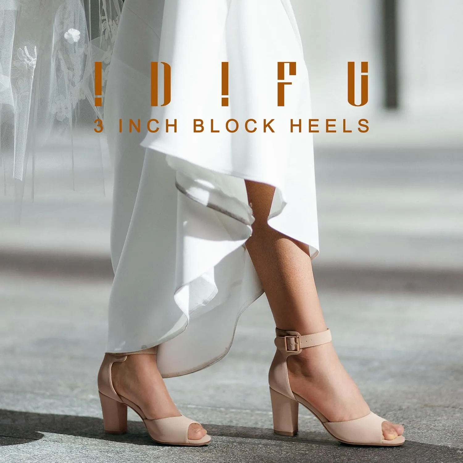 IDIFU Women's Candie-MI Peep Toe Low Block Heels Sandals Ankle Strap Comfy Chunky Wedding Dress Shoes