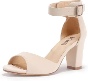 IDIFU Women's Candie-MI Peep Toe Low Block Heels Sandals Ankle Strap Comfy Chunky Wedding Dress Shoes