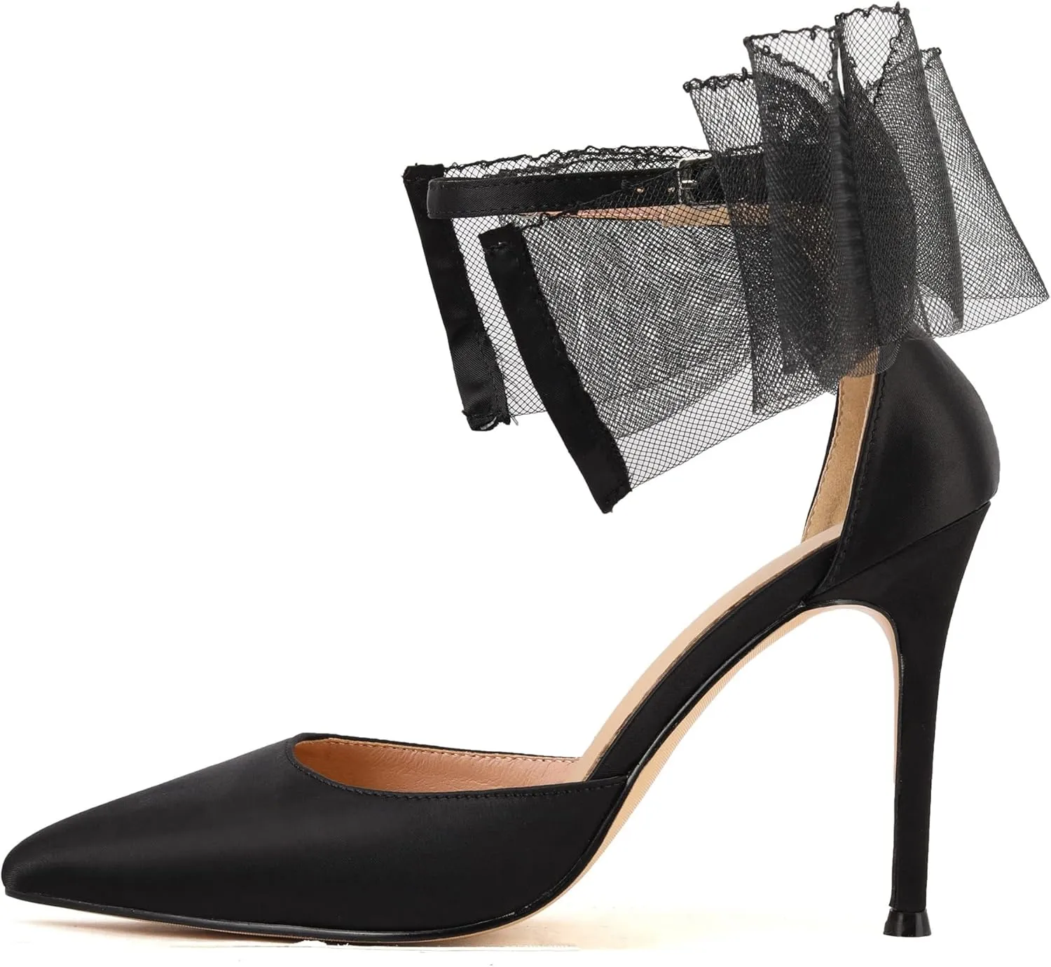 keleimusi Women's Wedding Pumps with Asymmetrical Bows and Ankle Strap High Heeled Sandals