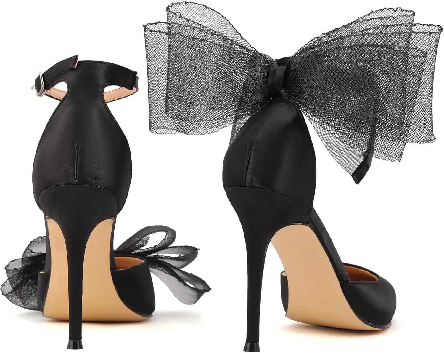 keleimusi Women's Wedding Pumps with Asymmetrical Bows and Ankle Strap High Heeled Sandals
