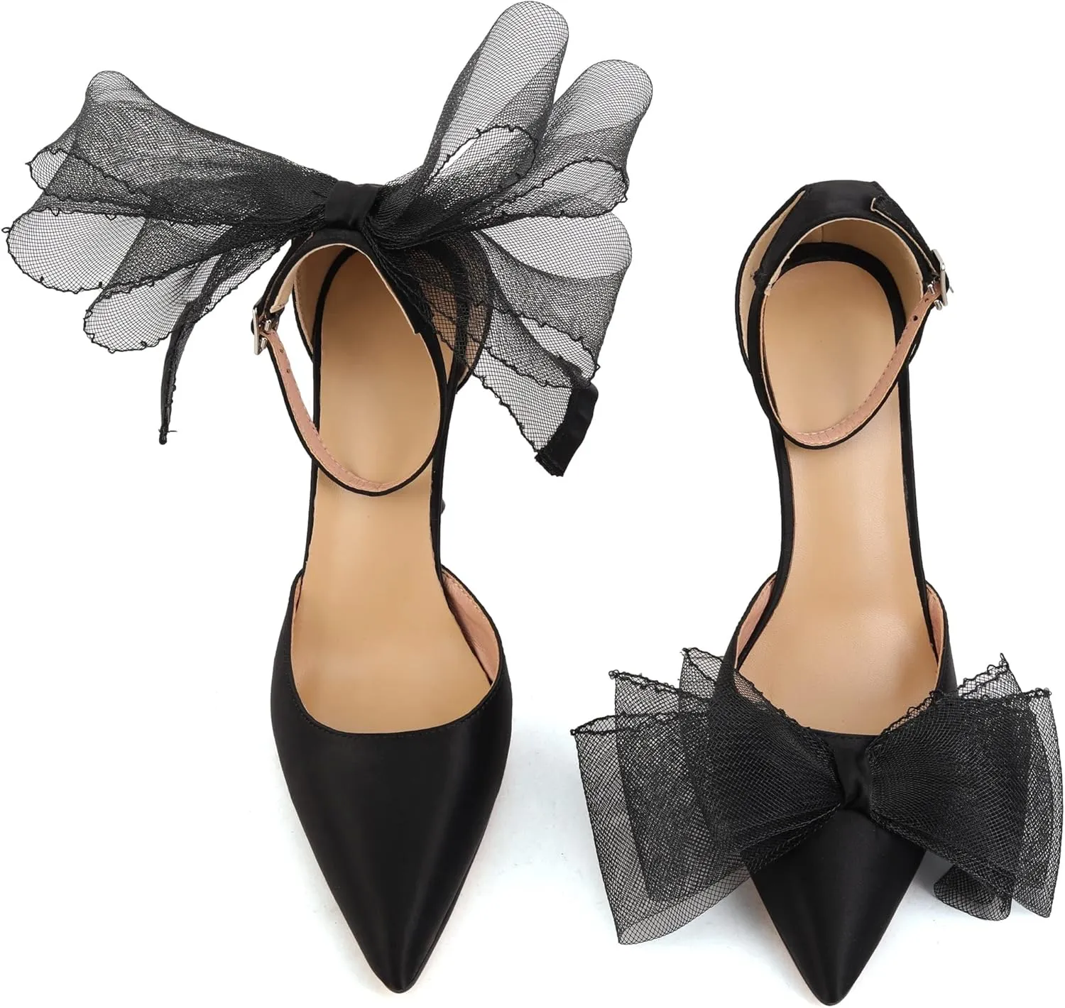 keleimusi Women's Wedding Pumps with Asymmetrical Bows and Ankle Strap High Heeled Sandals
