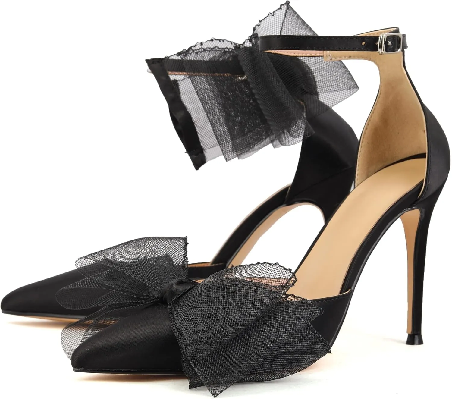 keleimusi Women's Wedding Pumps with Asymmetrical Bows and Ankle Strap High Heeled Sandals