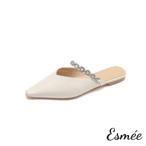 Leather Mules with Rhinestone Chain Design