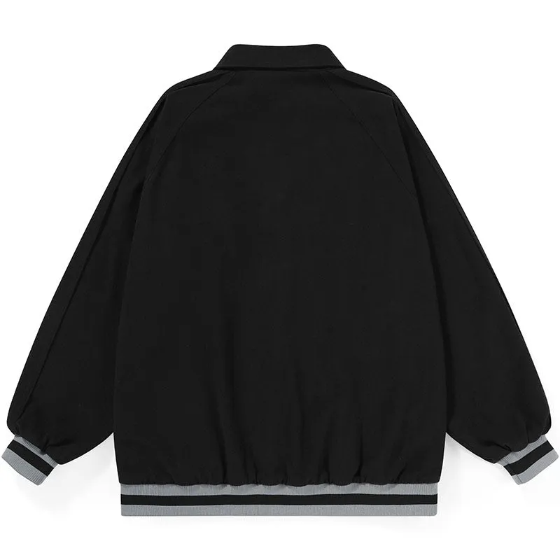 Letters Applique Snap Button Lapel Couple Jacket