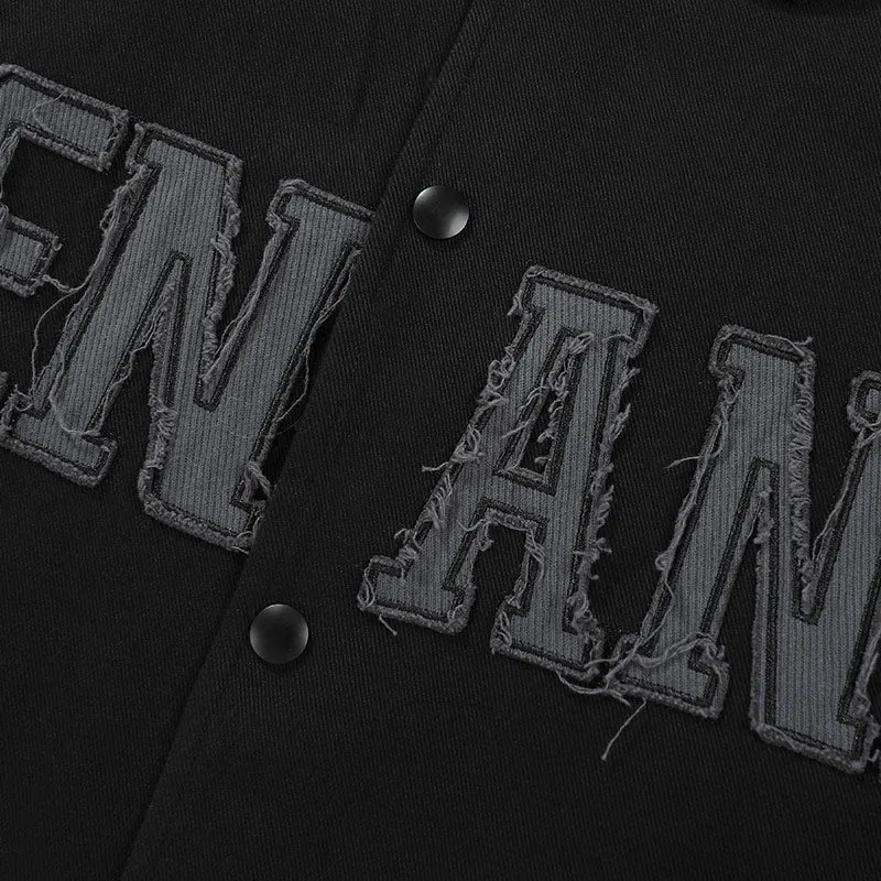 Letters Applique Snap Button Lapel Couple Jacket