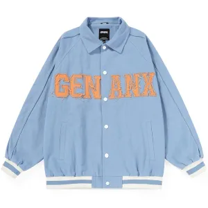 Letters Applique Snap Button Lapel Couple Jacket