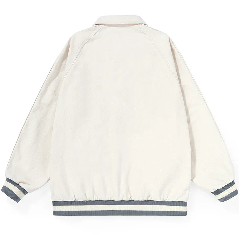 Letters Applique Snap Button Lapel Couple Jacket