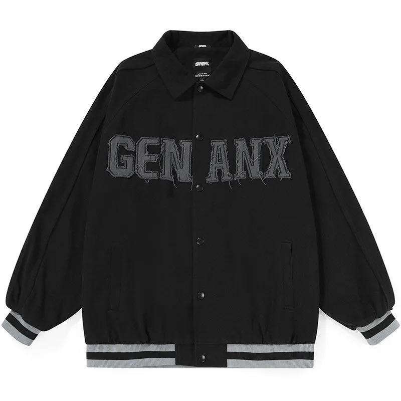 Letters Applique Snap Button Lapel Couple Jacket