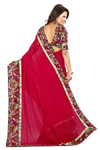 Livie Women's Georgette Sarees Party Wear/Fancy Georgette Sarees/Printed Georgette Sarees - Ruby Red